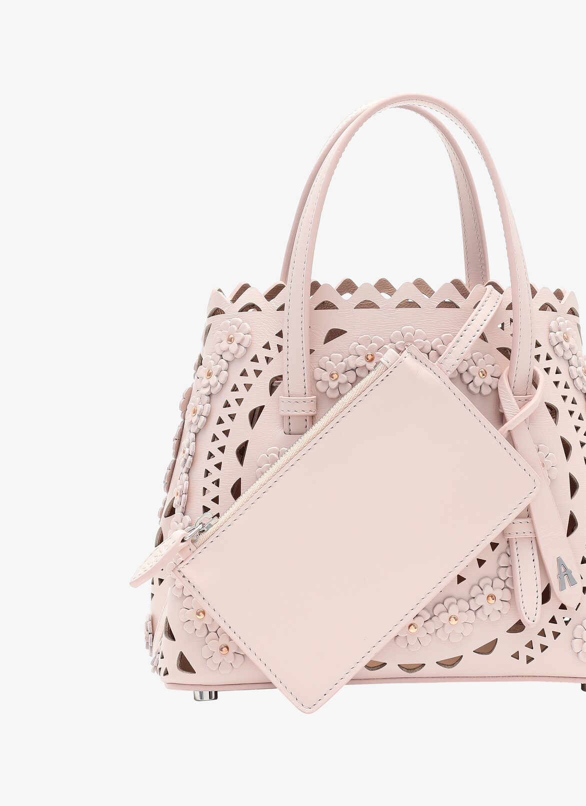 MINA MINI CUIR LUX NEW VIENNE FLEUR GALET ALAÏA GRAY  MINA MINI CUIR LUX NEW VIENNE FLEUR GALET